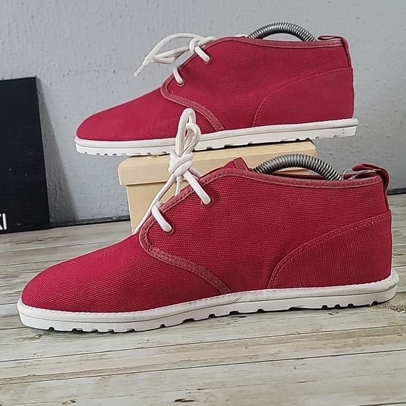 NEW UGG Men\'s Red Maksim Canvas Lace Up Chukka Boots Shoes Size 8 1019023‎ main image 4